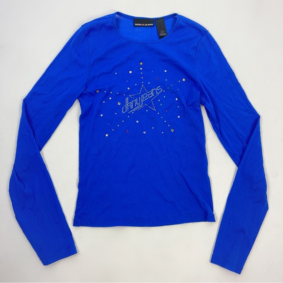 Vtg Y2K DKNY Jeans Sheer Club Top Long Sleeve Rhinestone Mesh Top - Picture 3 of 4